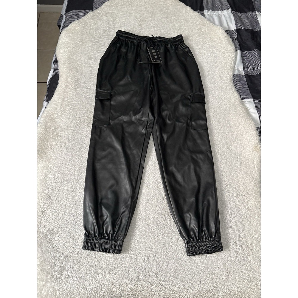 New Ci Sono High Waist Women's Faux Leather Jogger Pants Size‎ Small